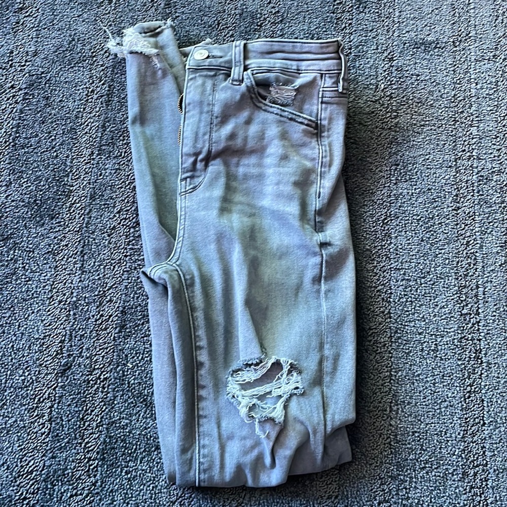 High rise gray ripped ae jeans